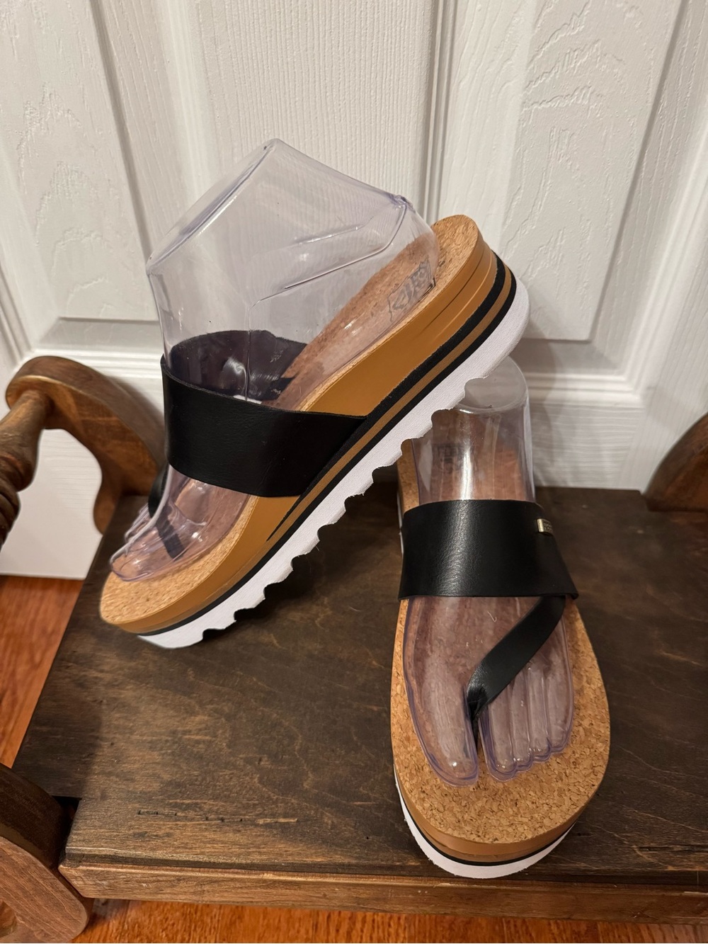 REEF Black Cork Footbed Thong Sandals